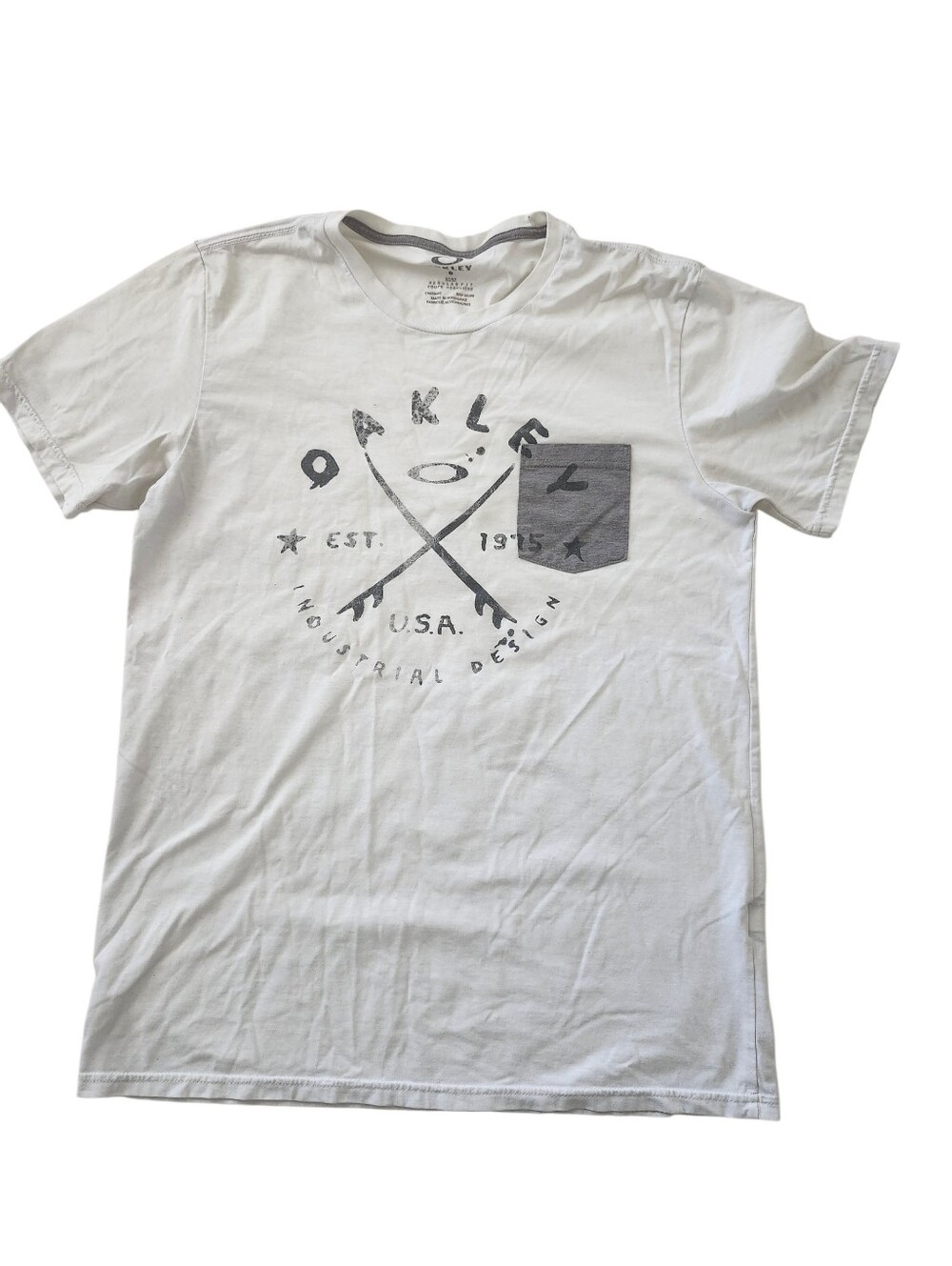 Oakley Mens Graphic TShirt Crossed Surfboard Pocket Size Medium Off-White